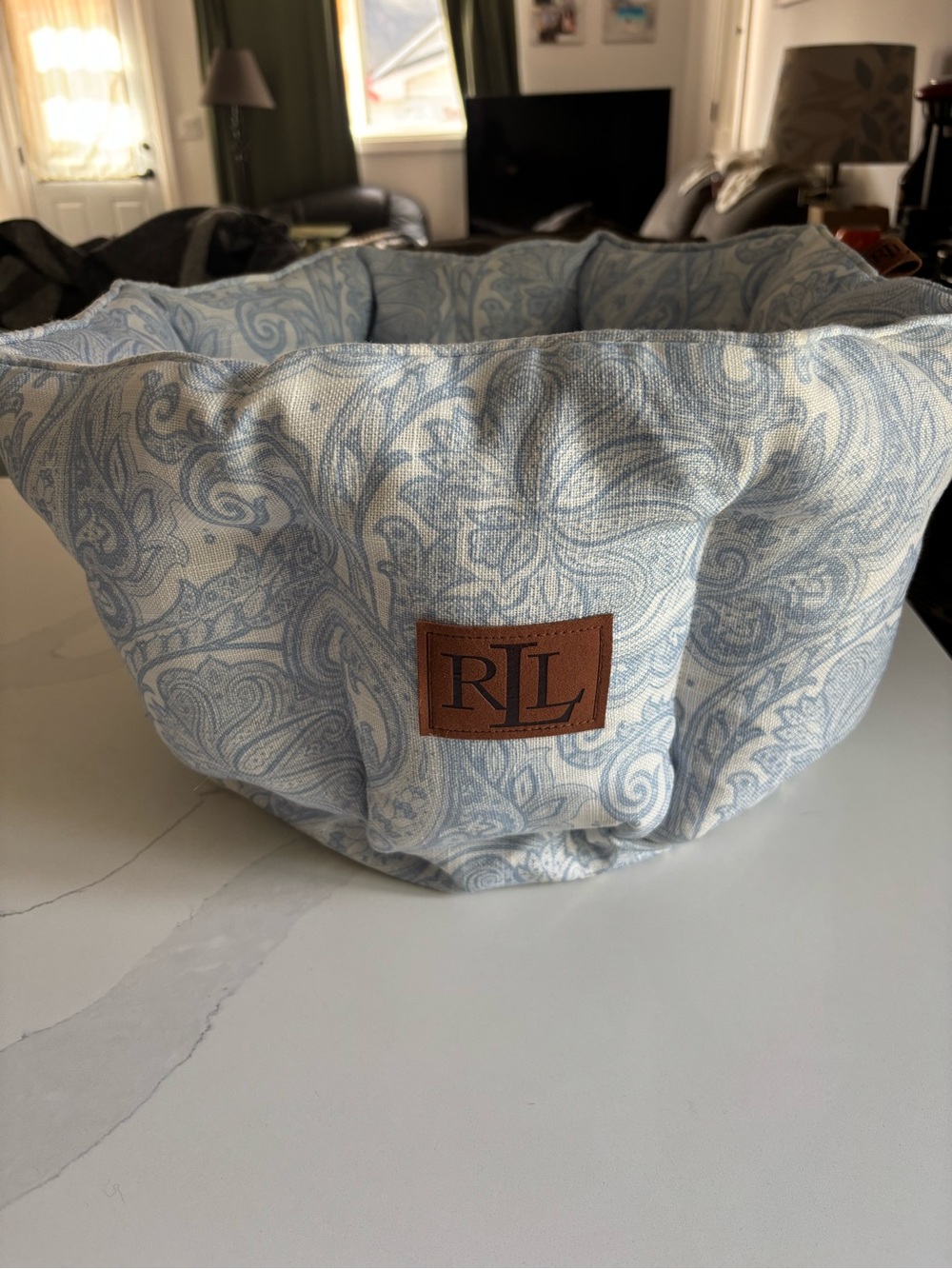 Ralph Lauren blue and white paisley pet bed